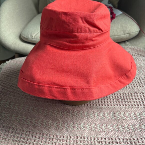 Scala Lanikai coral cotton canvas sun hat spf 50 summer vacay beach pool - Picture 5 of 7